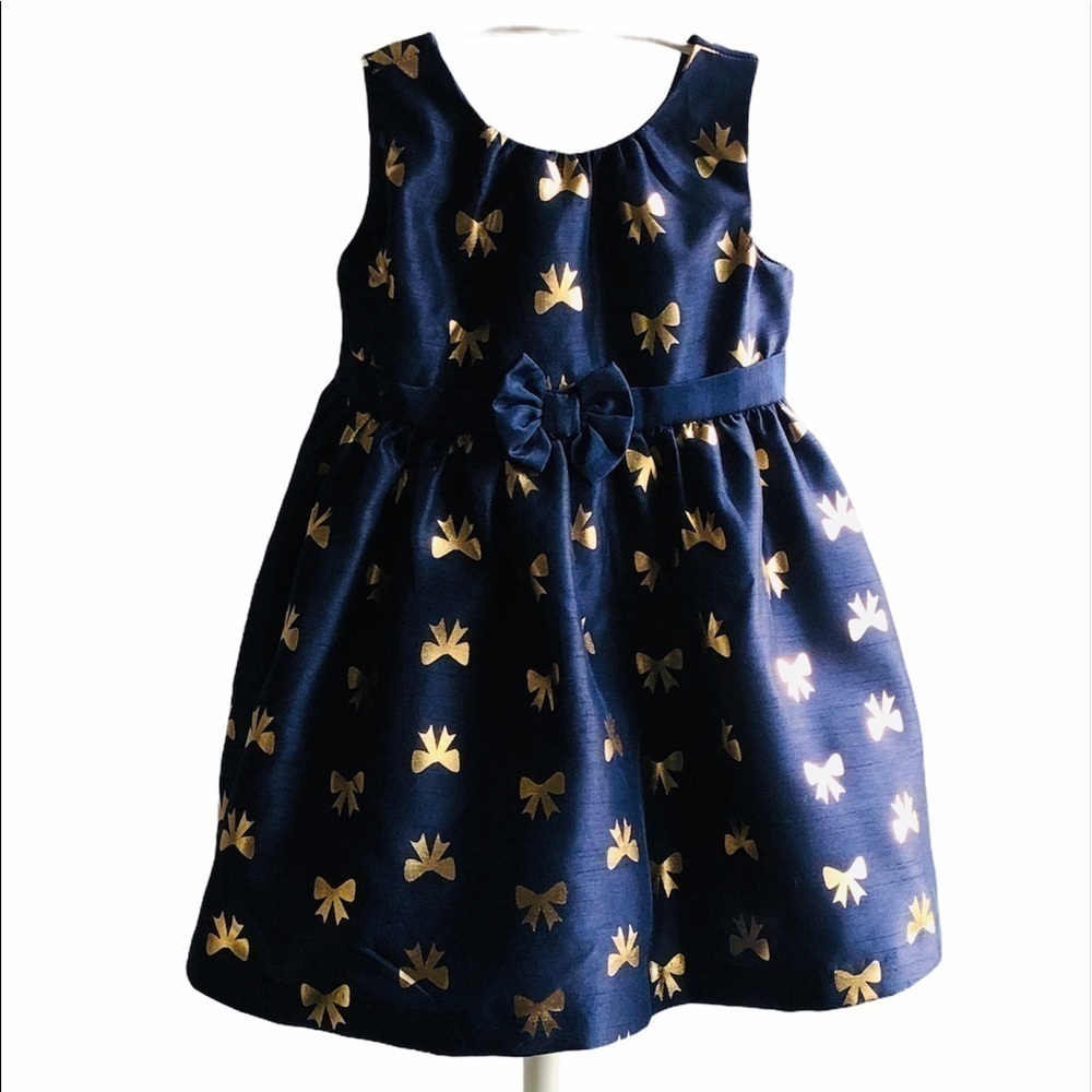 GYMBOREE, stunning navy blue shimmer dress with gold bows, size 2T